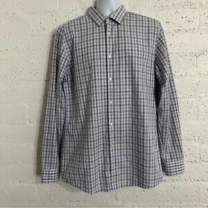 Hugo Boss Mens Casual Button Down Shirt 17 1/2 36/37 Blue Gray Plaid Slim Fit O8